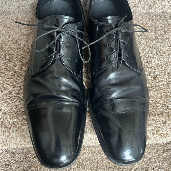 Prada Men's Black Leather Cap Toe Oxfords. - Picture 1 of 15